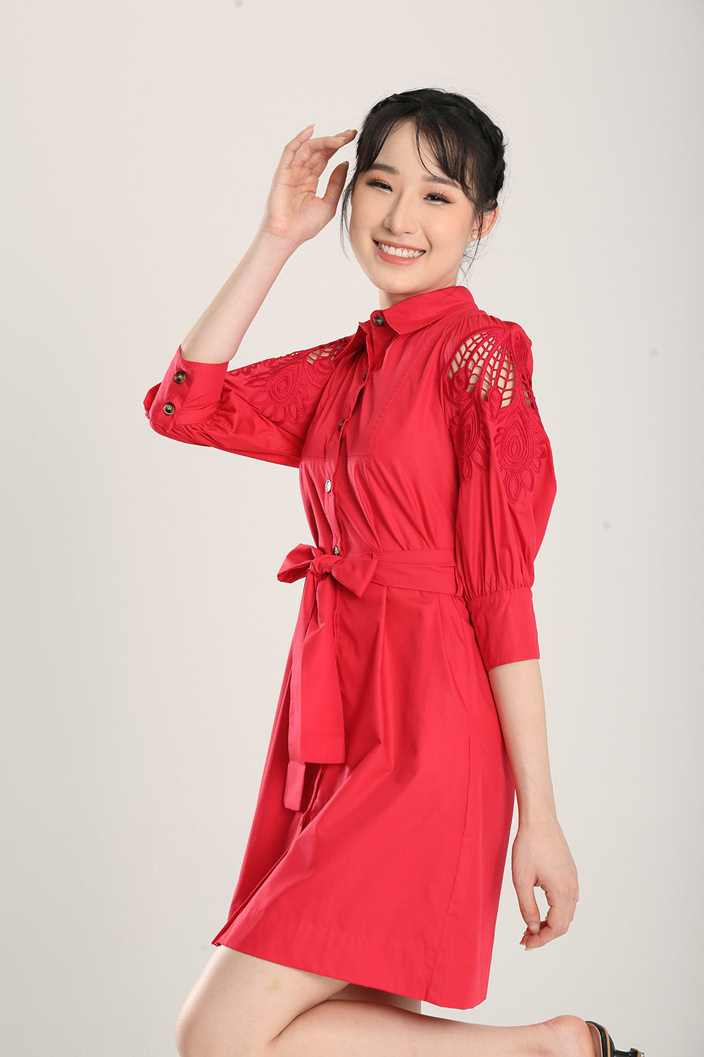Pvara Midi Dress in Red