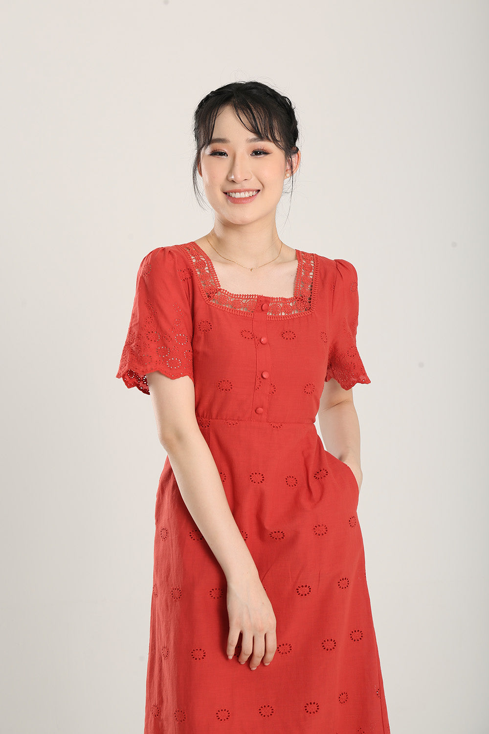 Glydel Maxi Crochet Dress in Red