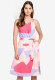 Gretchen Abstract Print Sash Dress in Pink