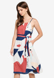 Gretchen Abstract Print Sash Dress In Beige