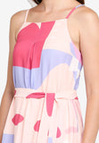 Gretchen Abstract Print Sash Dress in Pink