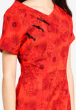 Hensely Floral Print Cheongsam In Red