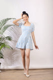 Daisy Eyelet Romper with Embroidery in Light Blue