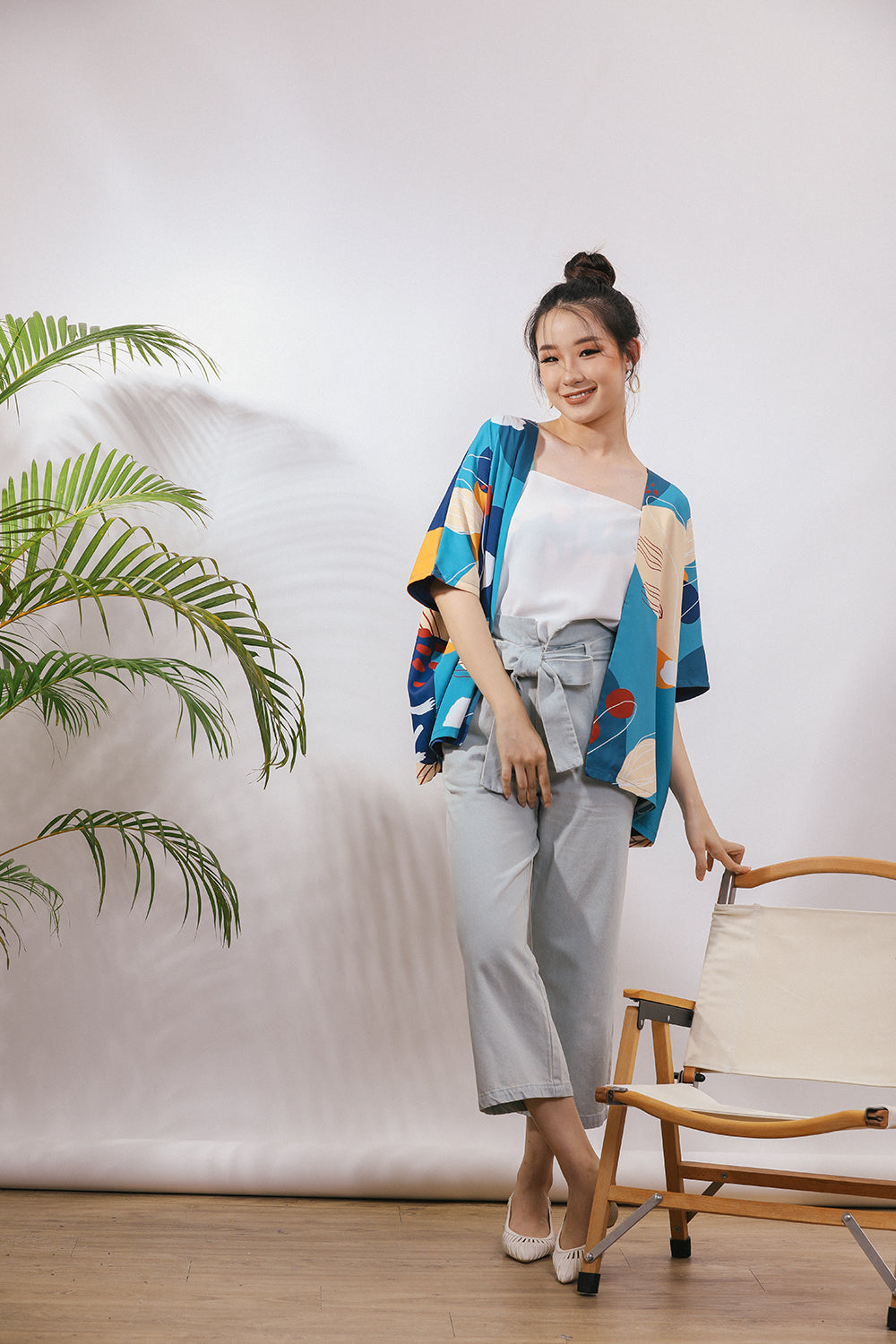 Jaela Abstract Print Kimono Jacket in Blue