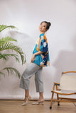 Jaela Abstract Print Kimono Jacket in Blue