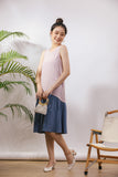 Starla Two-Way Sash Tie Midi Dress in Dust Blue/Pink (Convertible)