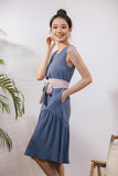 Starla Two-Way Sash Tie Midi Dress in Dust Blue/Pink (Convertible)