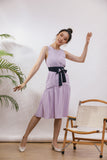 Starla Two-Way Sash Tie Midi Dress in Light Purple/Navy (Convertible)