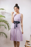 Starla Two-Way Sash Tie Midi Dress in Light Purple/Navy (Convertible)