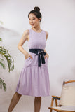 Starla Two-Way Sash Tie Midi Dress in Light Purple/Navy (Convertible)